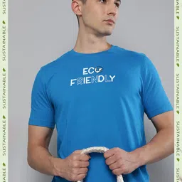 HERE&NOW Men Blue Typography Printed Pure Cotton T-shirt-picture-36
