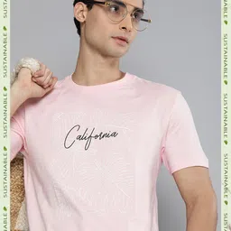 HERE&NOW Men Pink Printed Tropical Pure Cotton T-shirt-picture-55