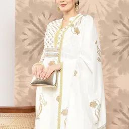 Libas Floral Printed Chanderi Silk Kurta with Trousers & With Dupatta-picture-23