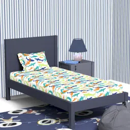 Himeya White & Blue Conversational Cotton 180 TC Single Bedsheet With 1 Pillow Cover-image-77