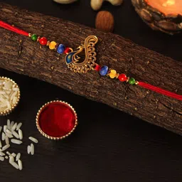 TIED RIBBONS Beaded Peacock Shaped Thread Rakhi With Roli Chawal-picture-35