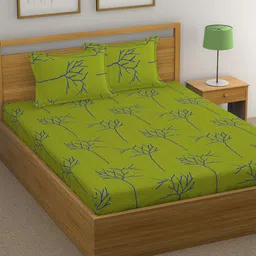 Huesland Green & Blue Floral 144 TC Cotton King Bedsheet with 2 Pillow Covers-image-7