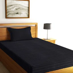 Home Sizzler Black Striped 300 TC Single Satin Bedsheet with 2 Pillow Covers-picture-29