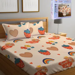 FABINALIV Orange Cartoon Characters 300 TC Fitted King Bedsheet Set 2.50m X 2.25m-picture-40