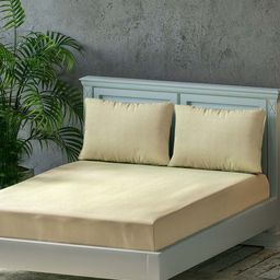 Trance Home Linen Beige 300 TC Pure Cotton Fitted King Bedsheet & 2 Pillow Covers-picture-28