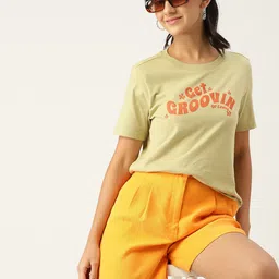 DressBerry Women Olive Green Printed T-shirt-image-71