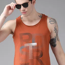 Roadster Men Rust Orange & Black Brand Logo Printed Pure Cotton T-shirt-picture-56