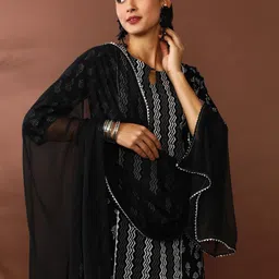 Jaipur Kurti Chevron Printed Pure Cotton Straight Kurta With Trousers & Dupatta-image-10