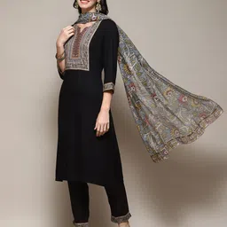 Biba Ethnic Motifs Embroidered Mirror Work A-Line Kurta with Trousers And Dupatta-picture-11