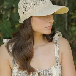Hair Drama Co. Women Knitted Crochet Summer Baseball Cap with Adjustable Beige Shade image 3