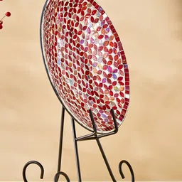 Home Centre Red & Brown Corsica Mosaic Iron Table Accent with Wood Base image 2