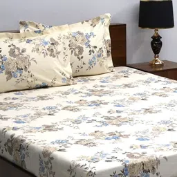 BOMBAY DYEING Yellow & White Floral Cotton 164 TC Queen Bedsheet With 2 Pillow Covers image 4