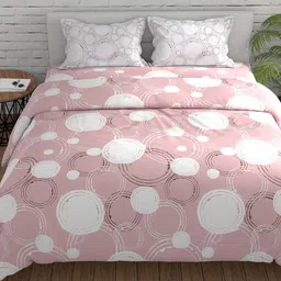 Huesland Peach Geometric Cotton 144 TC Single Bedsheet & 1 Pillow Cover image 2