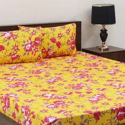 Steve & Anderson Yellow & Grey Floral Print 160 TC Queen Bedsheet image 3