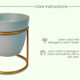 Nymph Reva Home Blue & Gold Toned 2 Pieces Steel Planter With Stand image 3