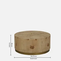 casacraft from pepperfry Jolanta Oak Burl Veneer Round Drum Coffee Table in Natural finish image 2