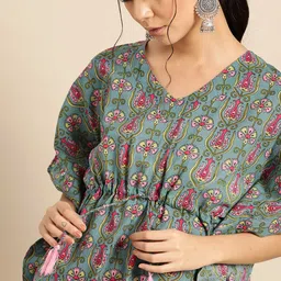 Varanga Women Blue & Pink Pure Cotton Printed Tunic with Palazzos image 3