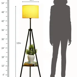 Crosscut Yellow & Black Metal Cylinder Shaped Floor Lamp With Shelves image 2
