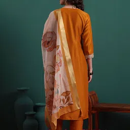 Royal Export Women Floral Embroidered Kurta with Trouser & Dupatta image 4