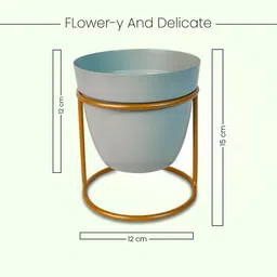 Nymph Reva Home Blue & Gold Toned 2 Pieces Steel Planter With Stand image 2