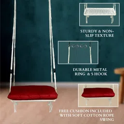 Patiofy Premium White & Red Comfortable Slab Hammock Swing Chair With Cushion image 5