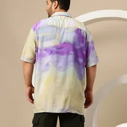 Sztori Plus Size Tie & Dye Cuban Collar Relaxed Fit Casual Shirt image 4