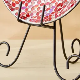 Home Centre Red & Brown Corsica Mosaic Iron Table Accent with Wood Base image 3