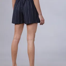 Tokyo Talkies Women Navy Blue Striped Regular Fit Regular Shorts image 5