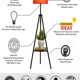 Crosscut Red & Black Metal Cylinder Shaped Floor Lamp With Shelves image 3