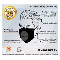 FLYING BERRY Adults Multicoloured Pack Of 6 Solid 3-Ply Reusable Adjustable Cloth Masks image 3