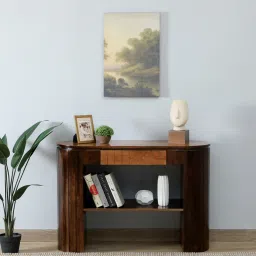 bohemiana from pepperfry Arivu Mango Wood Console Table In Walnut Finish image 1