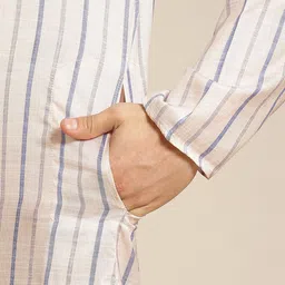 SOJANYA Men Peach-Coloured Pure Cotton Striped Kurta with Churidar image 2