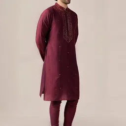 KISAH Embroidered Mandarin Collar Long Sleeves Kurta with Churidar image 5
