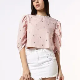 buda jeans co Women Printed Boxy Fit Top with Button Down Back image 4