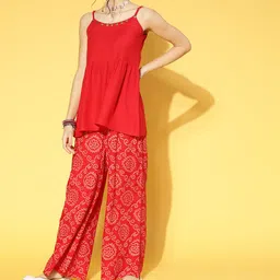 Stylum Women Red & Beige Short Kurti with Flared Pants image 2