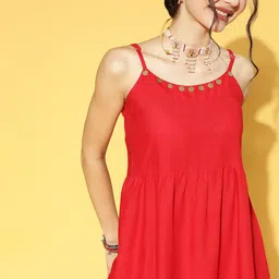 Stylum Women Red & Beige Short Kurti with Flared Pants image 3