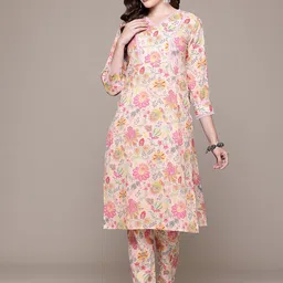 Readiprint Fashions Floral Printed Pleated Pure Cotton Kurta with Trousers image 4