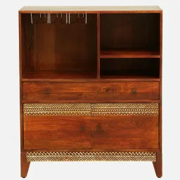 woodsworth from pepperfry Lima Solid Wood Bar Cabinet In Honey Oak Finish image 5
