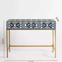 casagold Ikkat Bone Inlay Console Table In Indigo Finish image 2