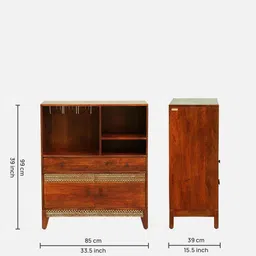 woodsworth from pepperfry Lima Solid Wood Bar Cabinet In Honey Oak Finish image 2