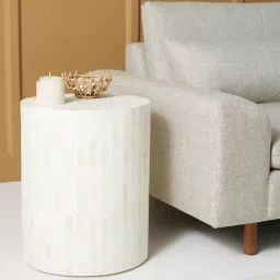 casagold Striped Bone Inlay End Table In White Finish-picture-10