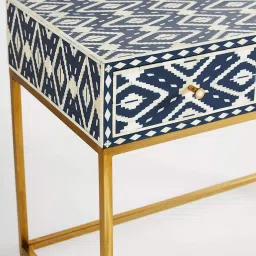casagold Ikkat Bone Inlay Console Table In Indigo Finish image 4