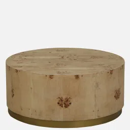 casacraft from pepperfry Jolanta Oak Burl Veneer Round Drum Coffee Table in Natural finish image 5