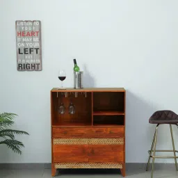 woodsworth from pepperfry Lima Solid Wood Bar Cabinet In Honey Oak Finish image 1