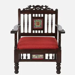 mudramark from pepperfry Teak Wood 1 Seater Sofa in Red & Walnut Finish image 5