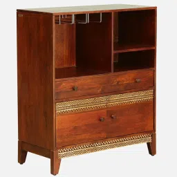 woodsworth from pepperfry Lima Solid Wood Bar Cabinet In Honey Oak Finish image 4