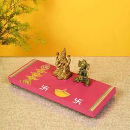 aakriti art creations Wooden Red Laxmi Ganesh Puja Chowki In Shubh-picture-46