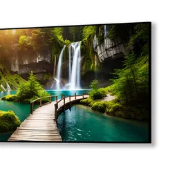 nestroots Black Canvas Framed Enchanting Waterfall with Scenic Bridge Wall Painting(24X48 Inch) image 4