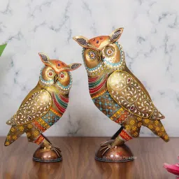 handicrafts paradise Owl Multicolour Metal (Set of 2) Figurine-picture-28