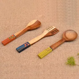 aakriti art creations Handcrafted Natural Brown Mango Wood (Set of 3) Ladles image 1